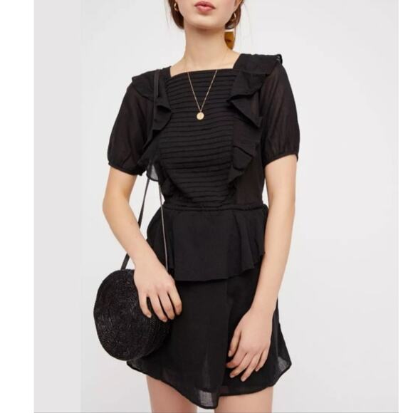 Free People Dresses & Skirts - Free people In the Mood for Love ruffle backless black dress Size Sm Whimsigoth